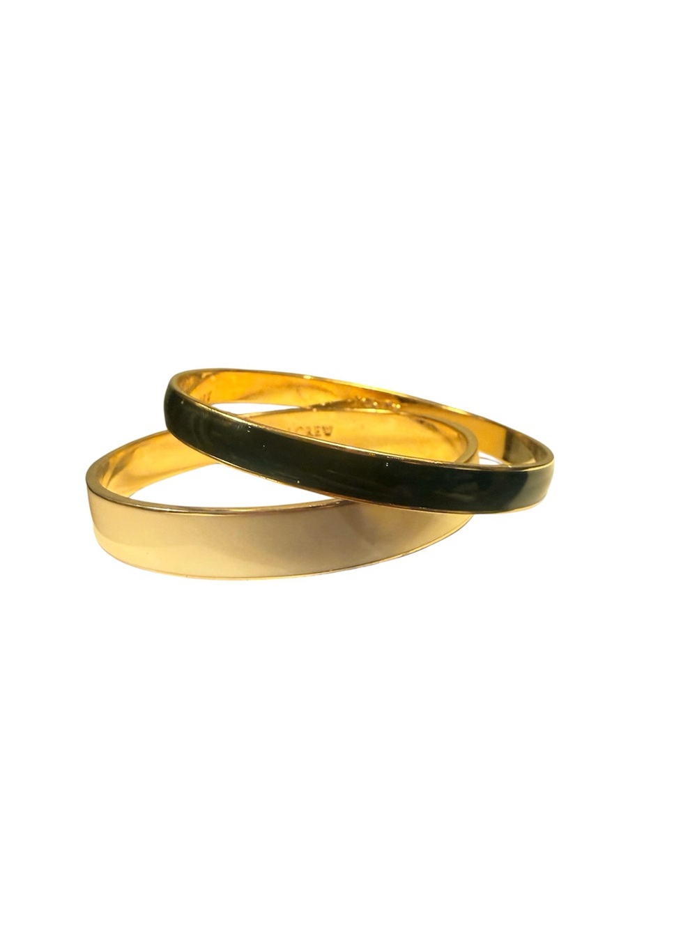 J. Crew Gold Black Cream Enamel Set of 2 Bangle Bracelets